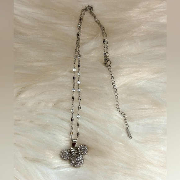 Titanium Silver Disney Minnie Mouse Cubic Zirconia Pendant Necklace Child - Picture 1 of 4